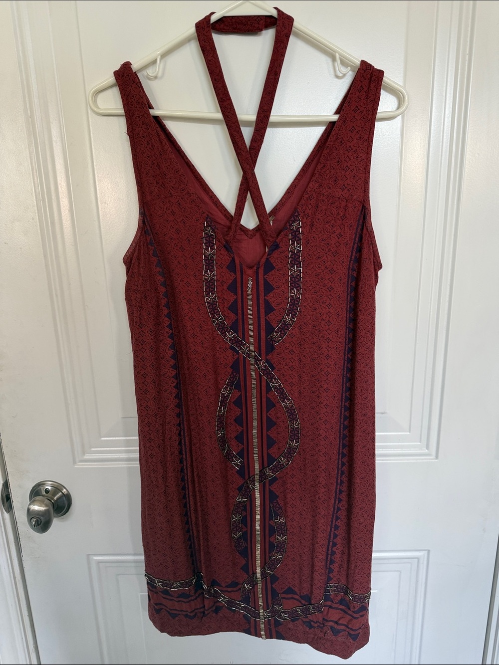 Free People Red Sleeveless Crisscross Halter Tunic Dress